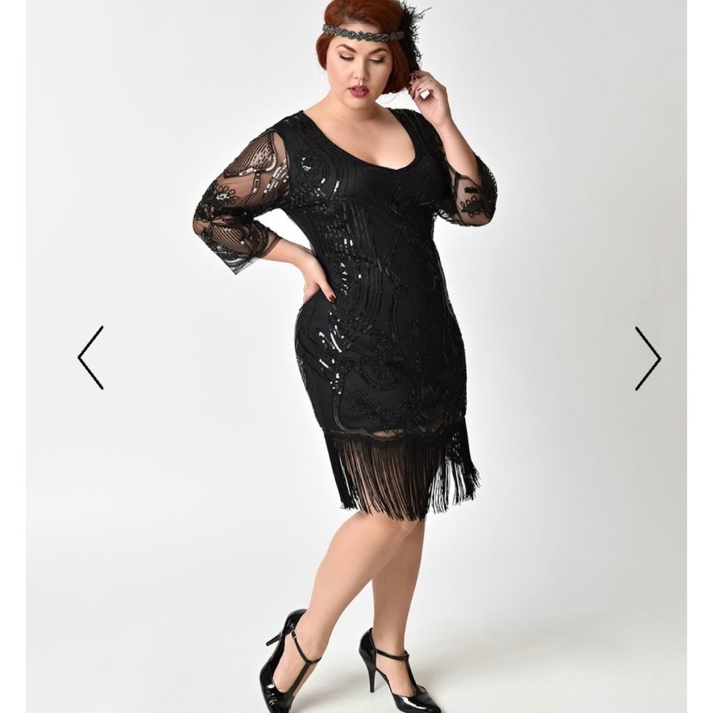 Unique Vintage Black Flapper Dress w/ Sleeves! 2X